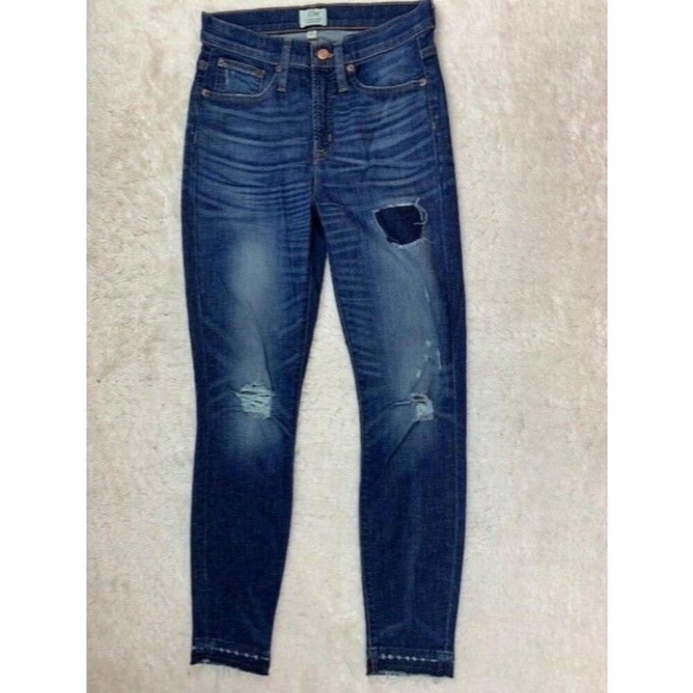 J Crew Size 26 Womens Jeans 9" High Rise Toothpick Rip Torn Distressed Skinny